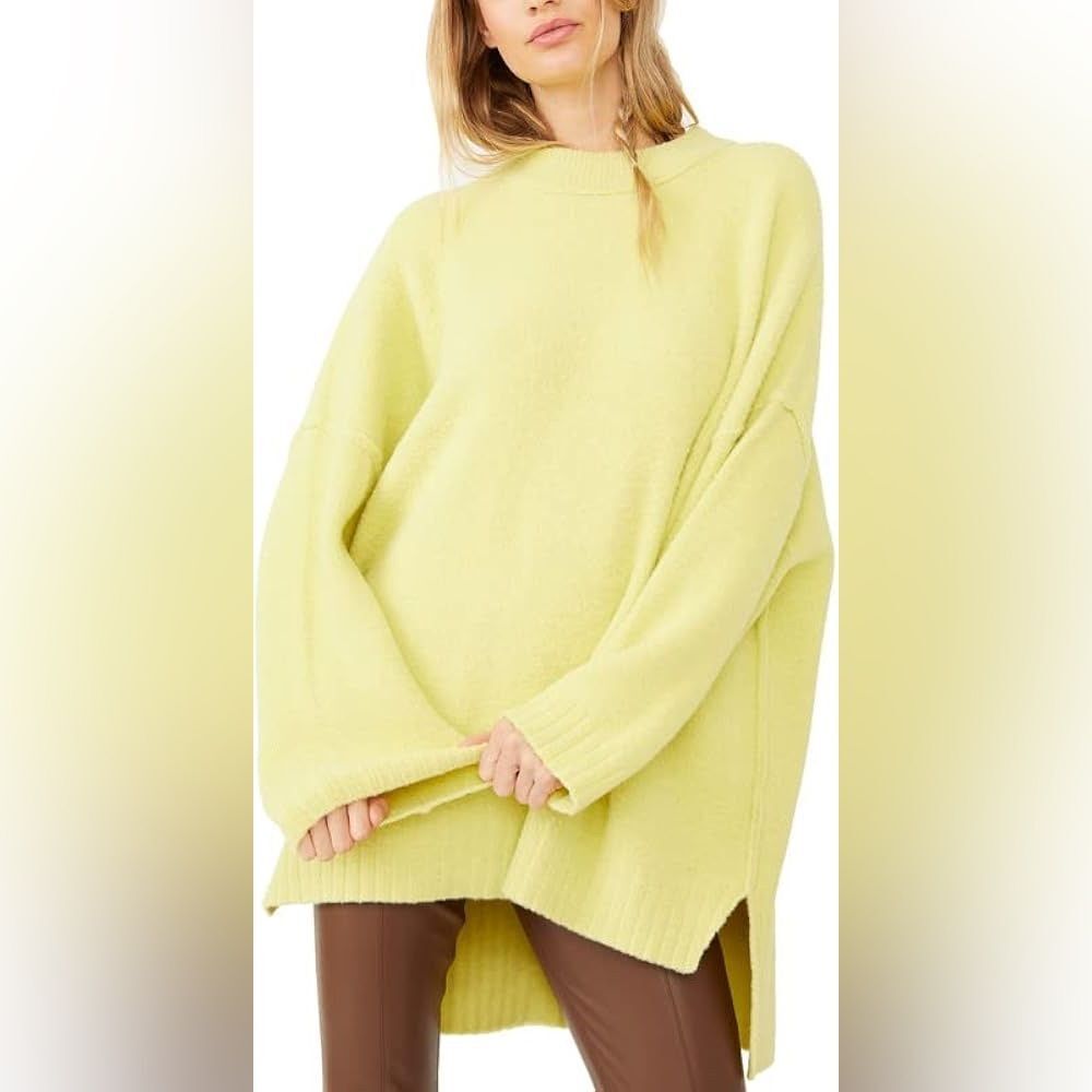 Free People Celery Green Peaches High-Low Tunic Sweater Size Extra Small
